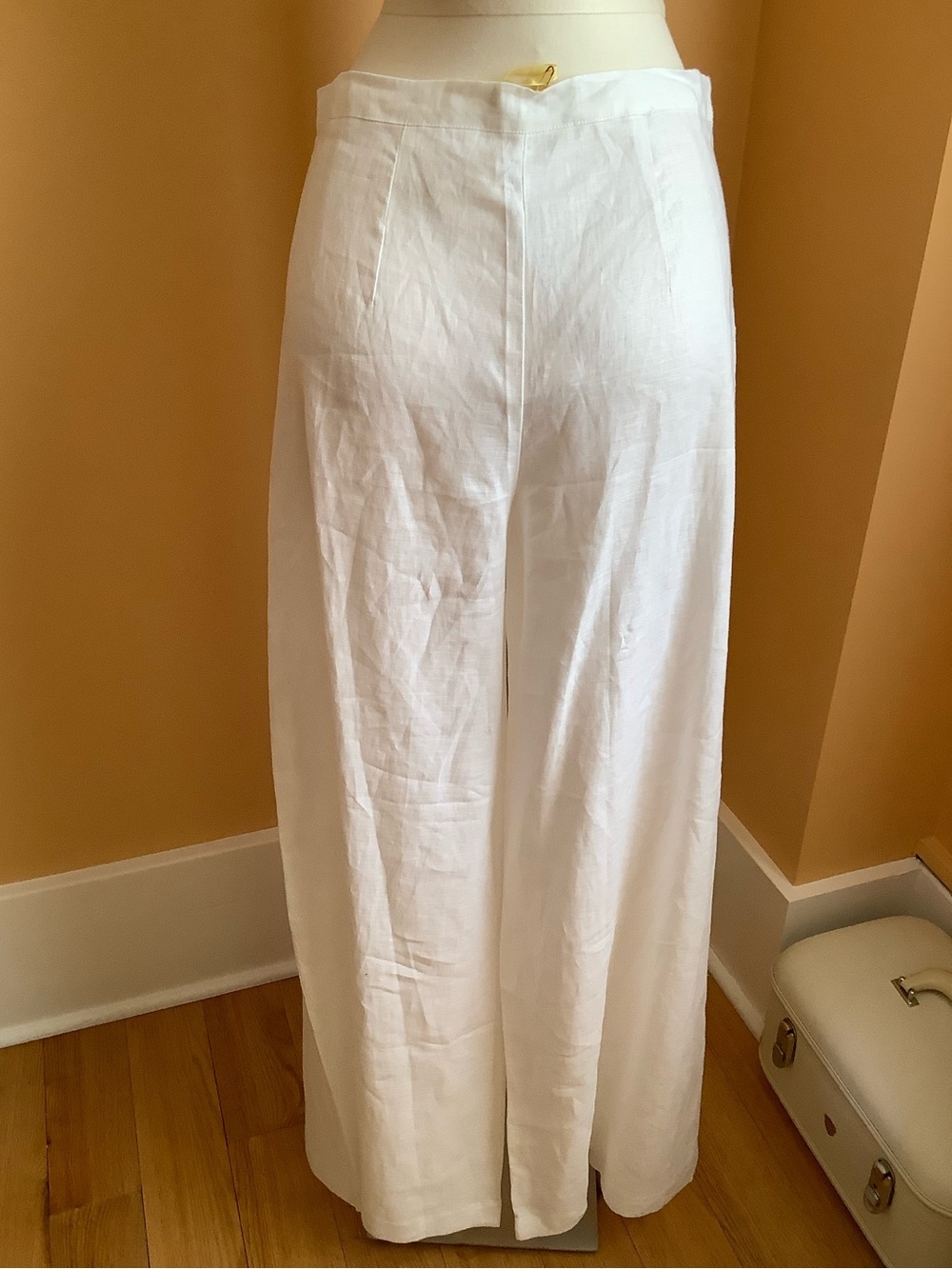 AGGEL White Linen Wide Leg Pants High Rise Trousers Quiet Luxury M NWT - Picture 3 of 11